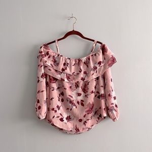 Sweet Wanderer Size M Pink Floral Off Shoulder Blouse